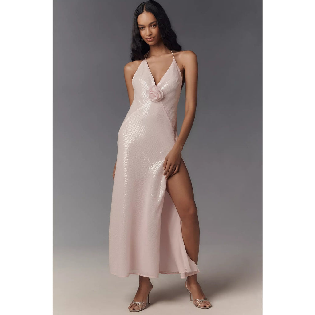 Anthropologie x Bardot Aradia Sequin Halter Slip Dress $179 Sz 6 Pink Rose