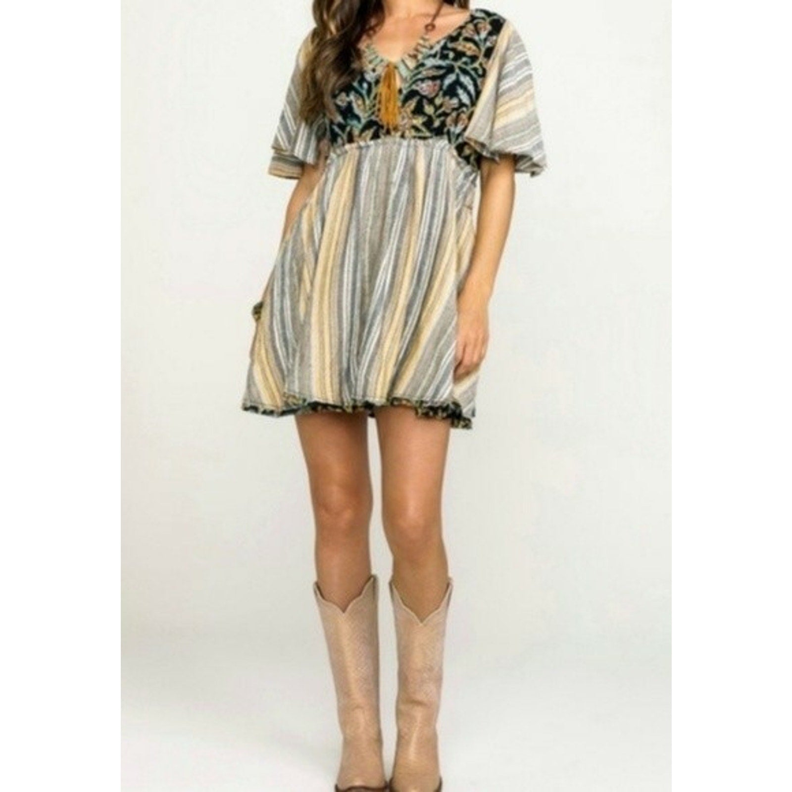 NEW Free People Under The Sun Floral Striped Tunic $128 Size Small Multicolor