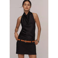 Anthropologie Maeve Cowl-Neck Belted Mini Dress $178 X-LARGE Black