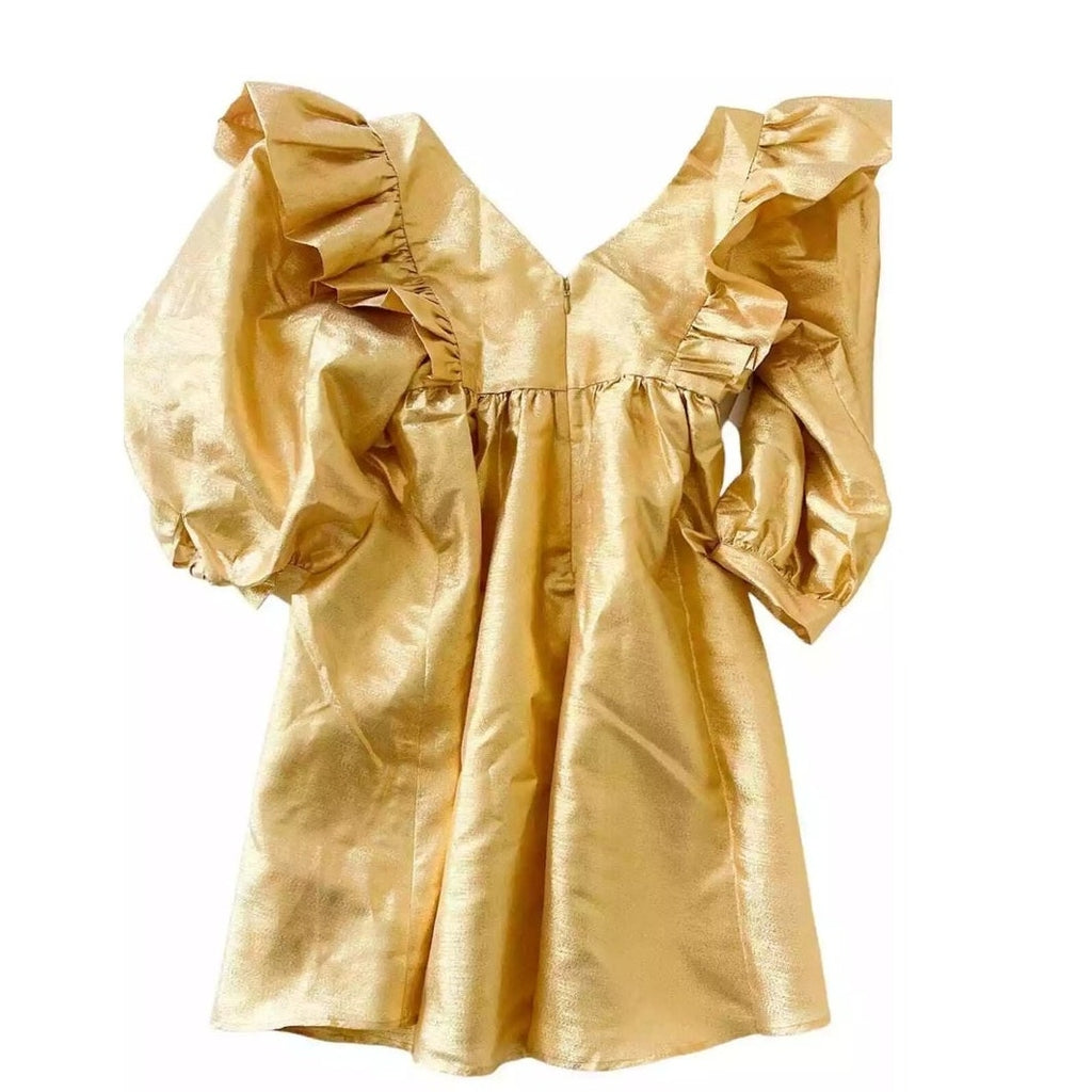 New FREE PEOPLE Selva Negra Atomo Babydoll Dress $400 X-SMALL Gold Metallic