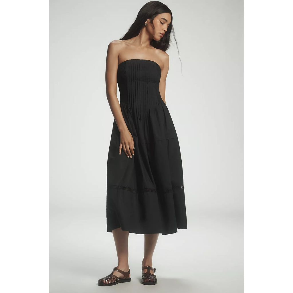 Anthropologie Cotton Poplin Strapless Midi Dress