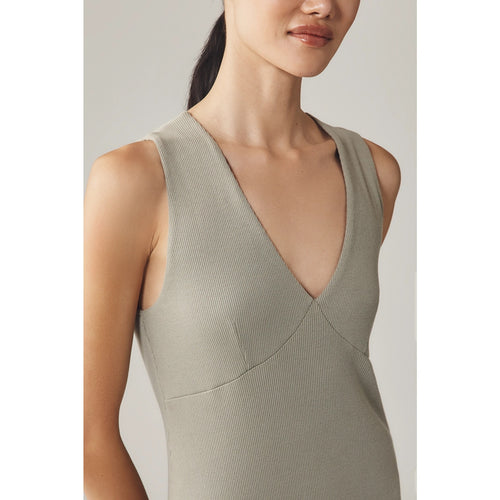Anthropologie Camel Sleeveless V-Neck Midi Dress