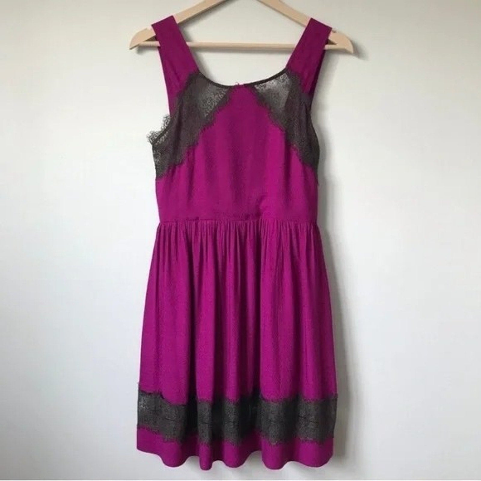 New Free People Georgia Lace Flare Party Slip Style Mini Dress Size 8 $98 Purple