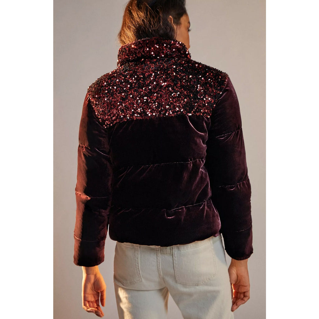 NEW Anthropologie $248 Vera Sequined Velvet Puffer Jacket Size XS