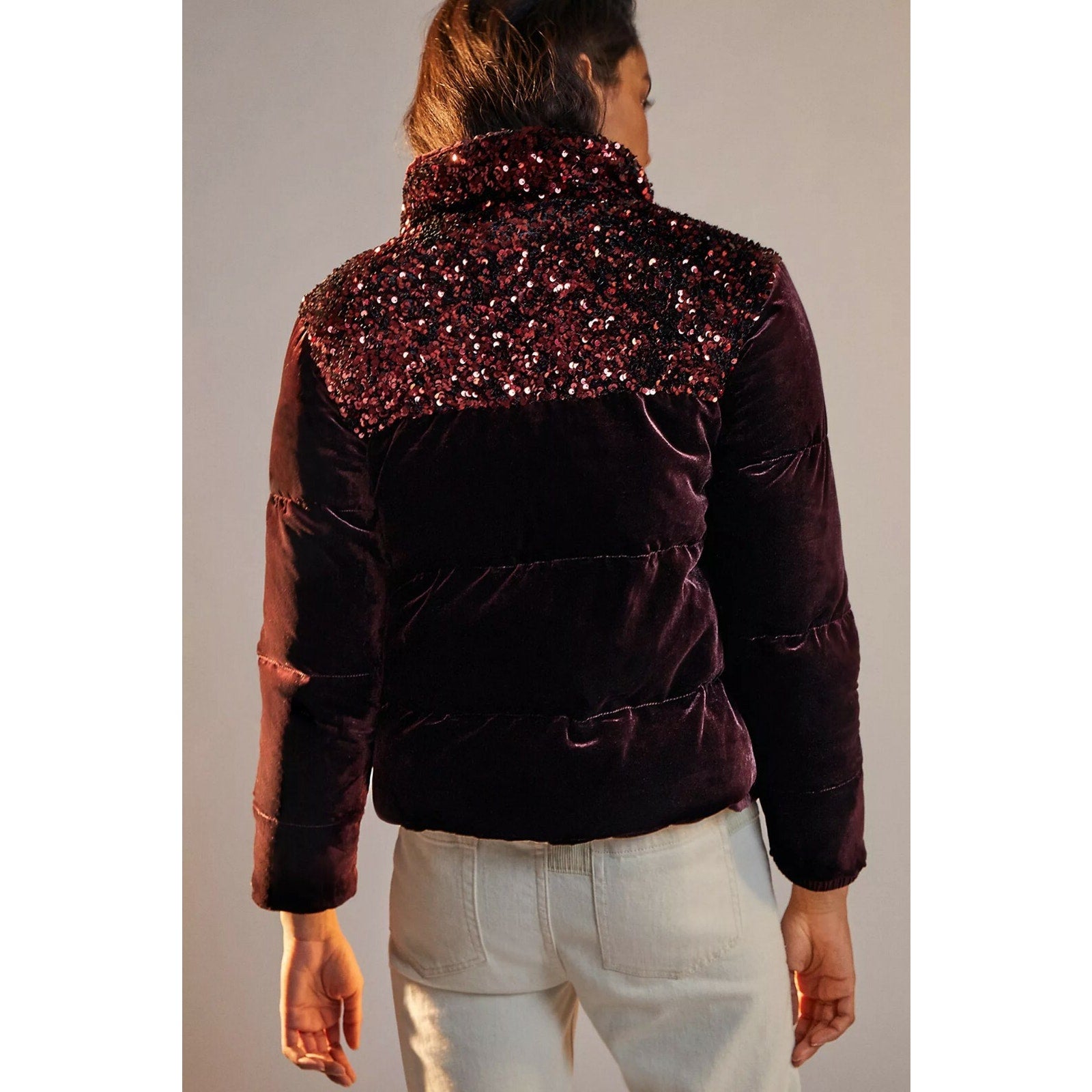 NEW Anthropologie $248 Vera Sequined Velvet Puffer Jacket Size XS