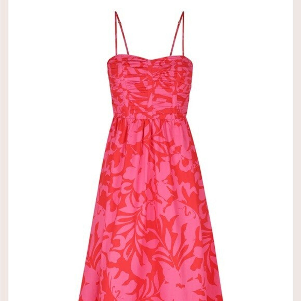 New Free People Shona Joy Antonia Ruched Midi Dress $365 SIZE 4 Pink/Red Floral