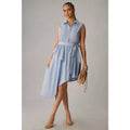 New Anthropologie Maeve Asymmetrical Sleeveless Shirt Dress $160 22W Sky - Blue