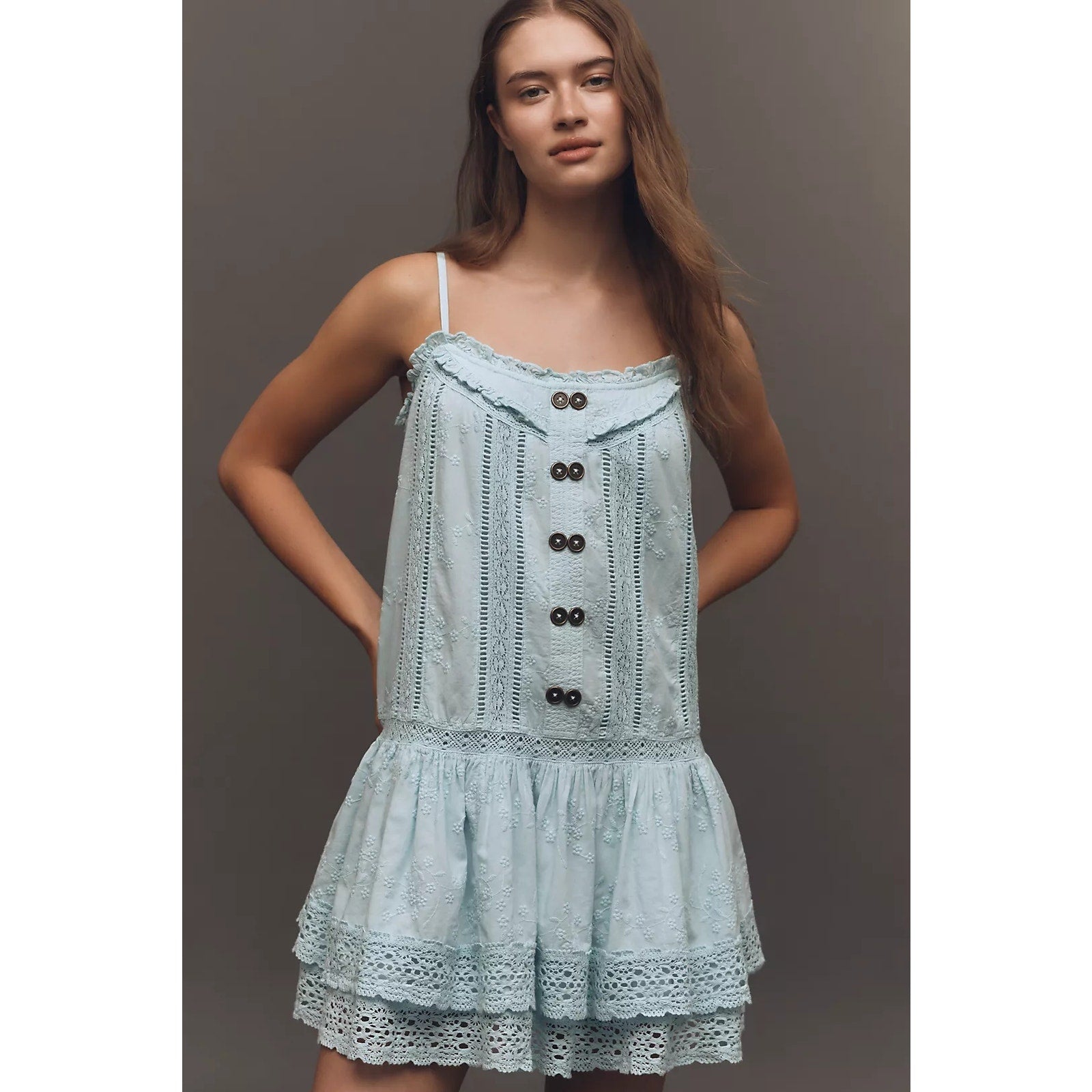 Anthropologie Pilcro Sleeveless Square-Neck Swing Mini Dress SMALL Blue Anthropologie