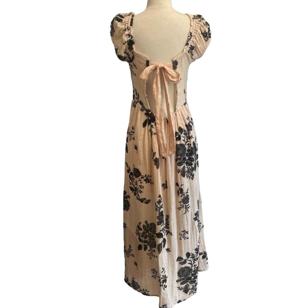 New Free People Forget Me Not Boho Floral Smocked Midi Dress $128 Small Peach