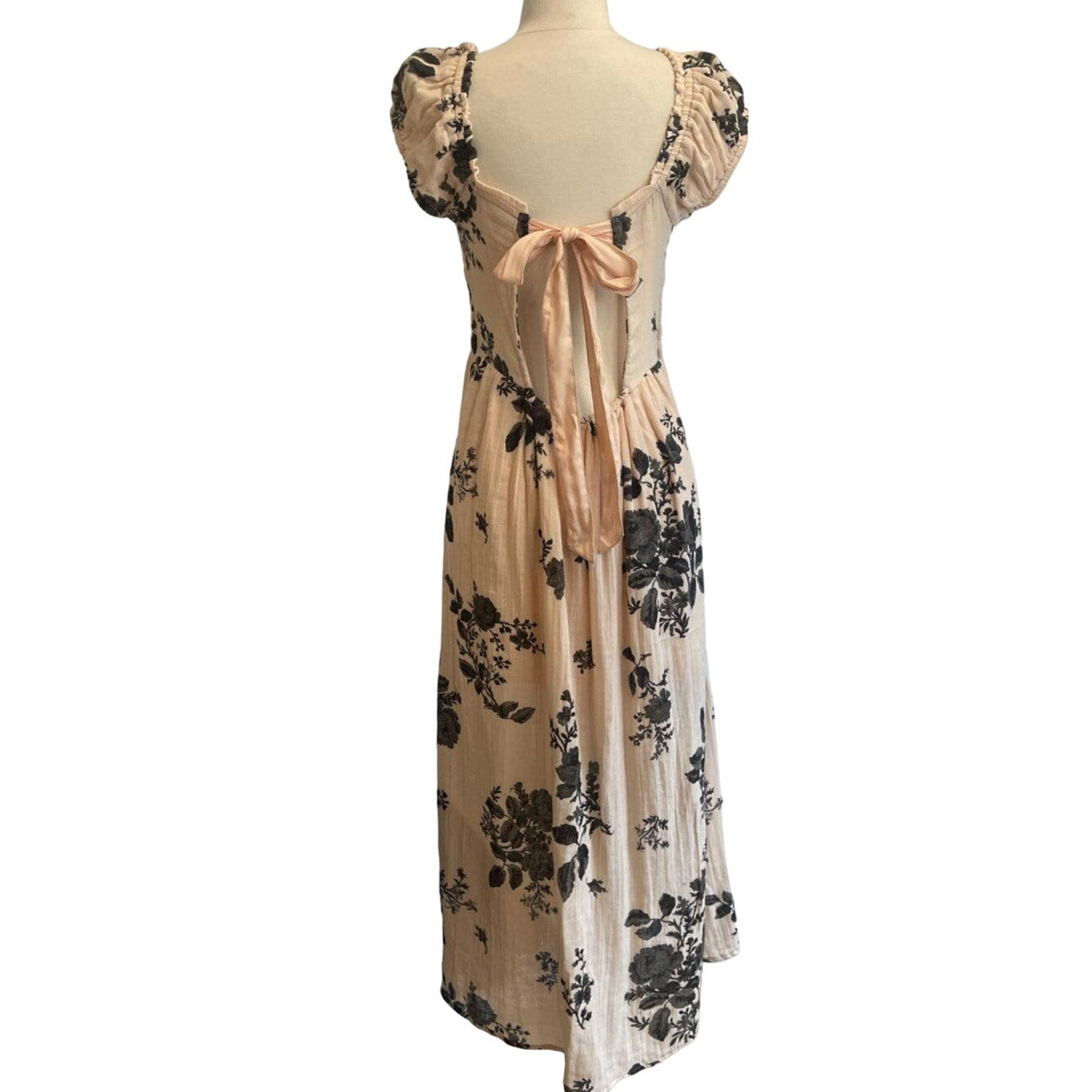 New Free People Forget Me Not Boho Floral Smocked Midi Dress $128 Small Peach