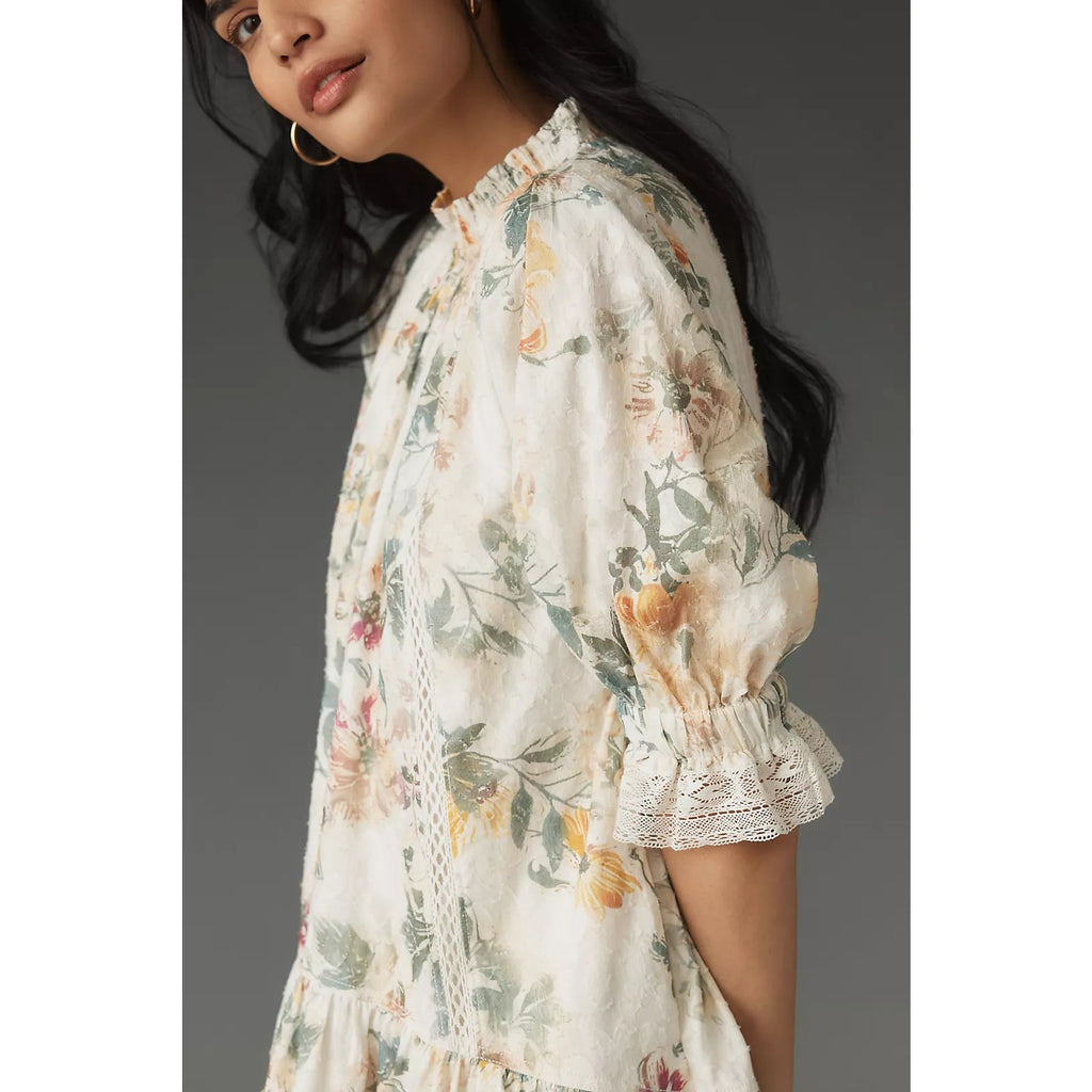 Anthropologie Pilcro Short-Sleeve Mock-Neck Ruffle Mini Dress $168 X-LARGE