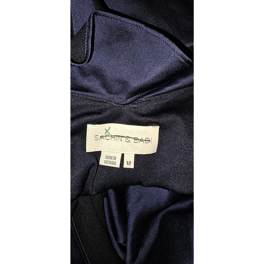 New Anthropologie BHLDN Tansy Satin Maxi Dress Sachin and Babi $220 SIZE 12 Navy
