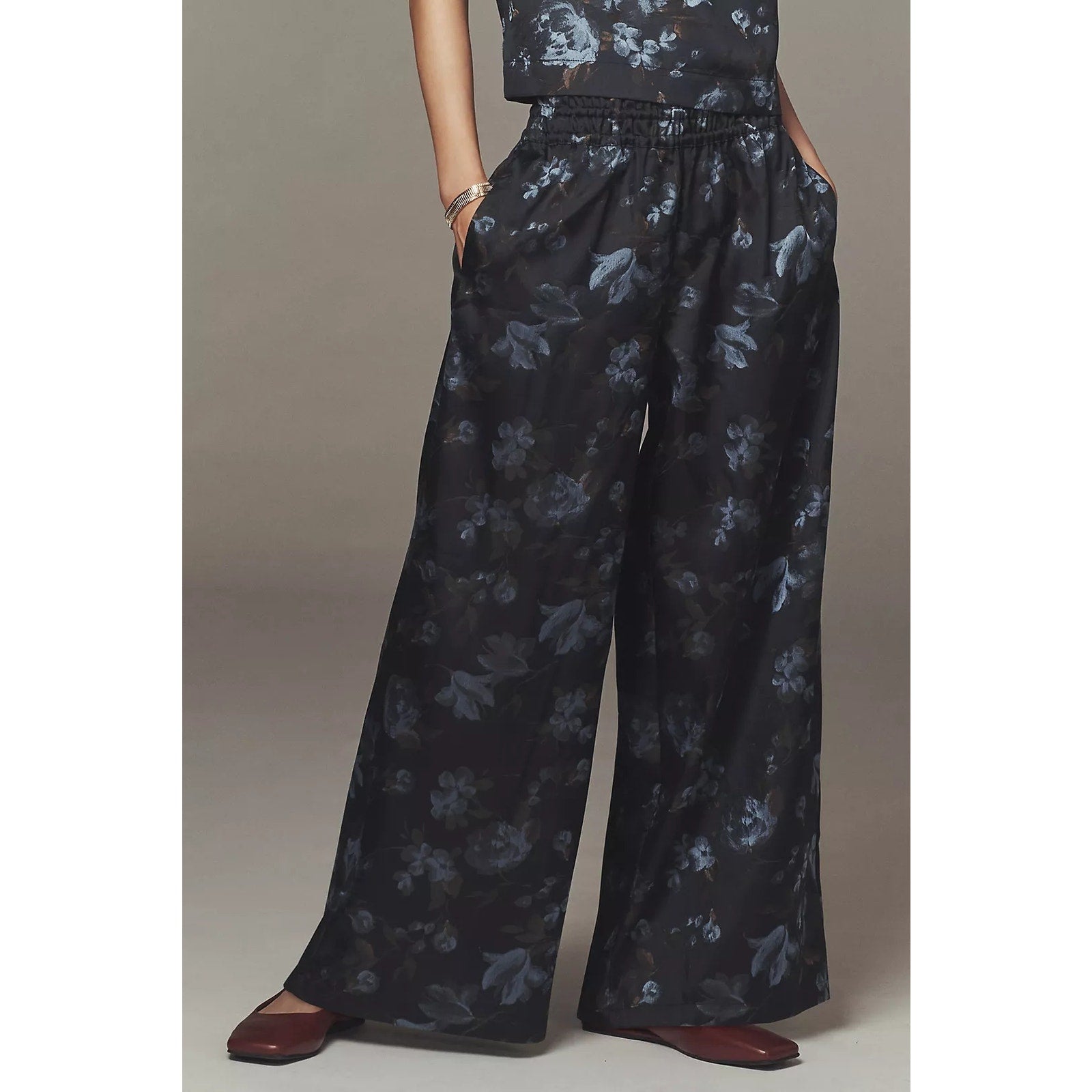 Anthropologie The Somerset Jacquard Full-Length Pull-On Pants XL Blue Anthropologie
