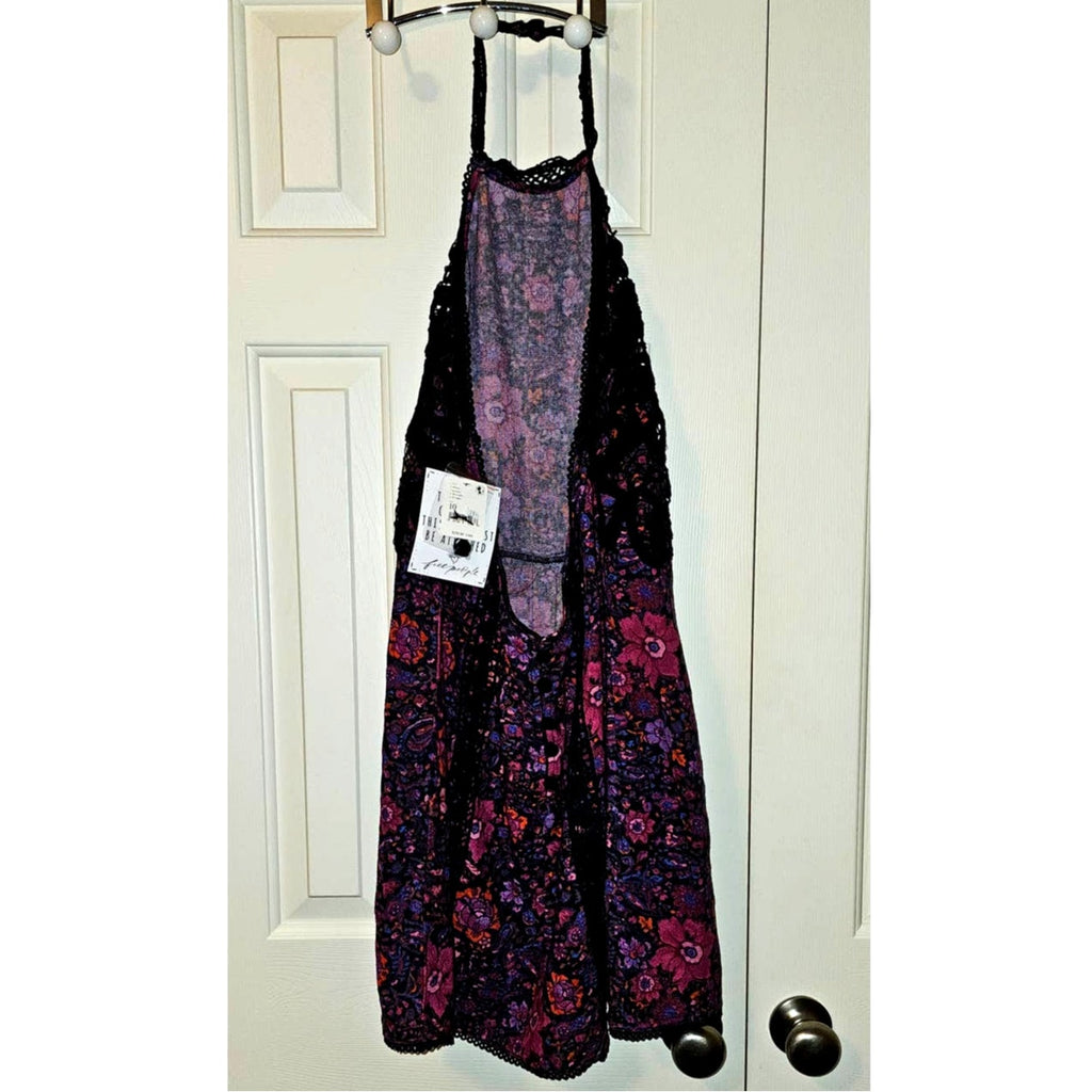 New Free People Miss You Floral Mini Halter Dress $250 Size10 Purple Boho