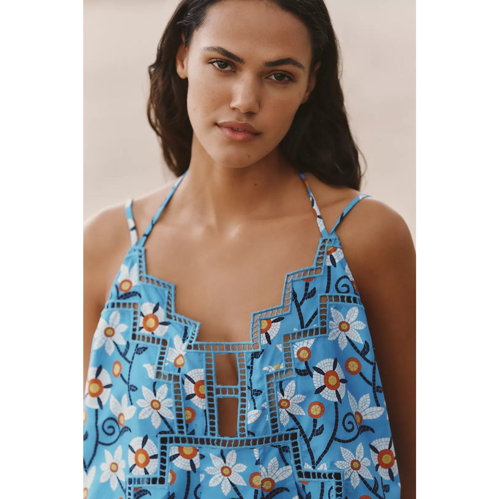 Anthropologie Celandine Mosaic Tiles Mini Dress SMALL Blue COVERUP Anthropologie