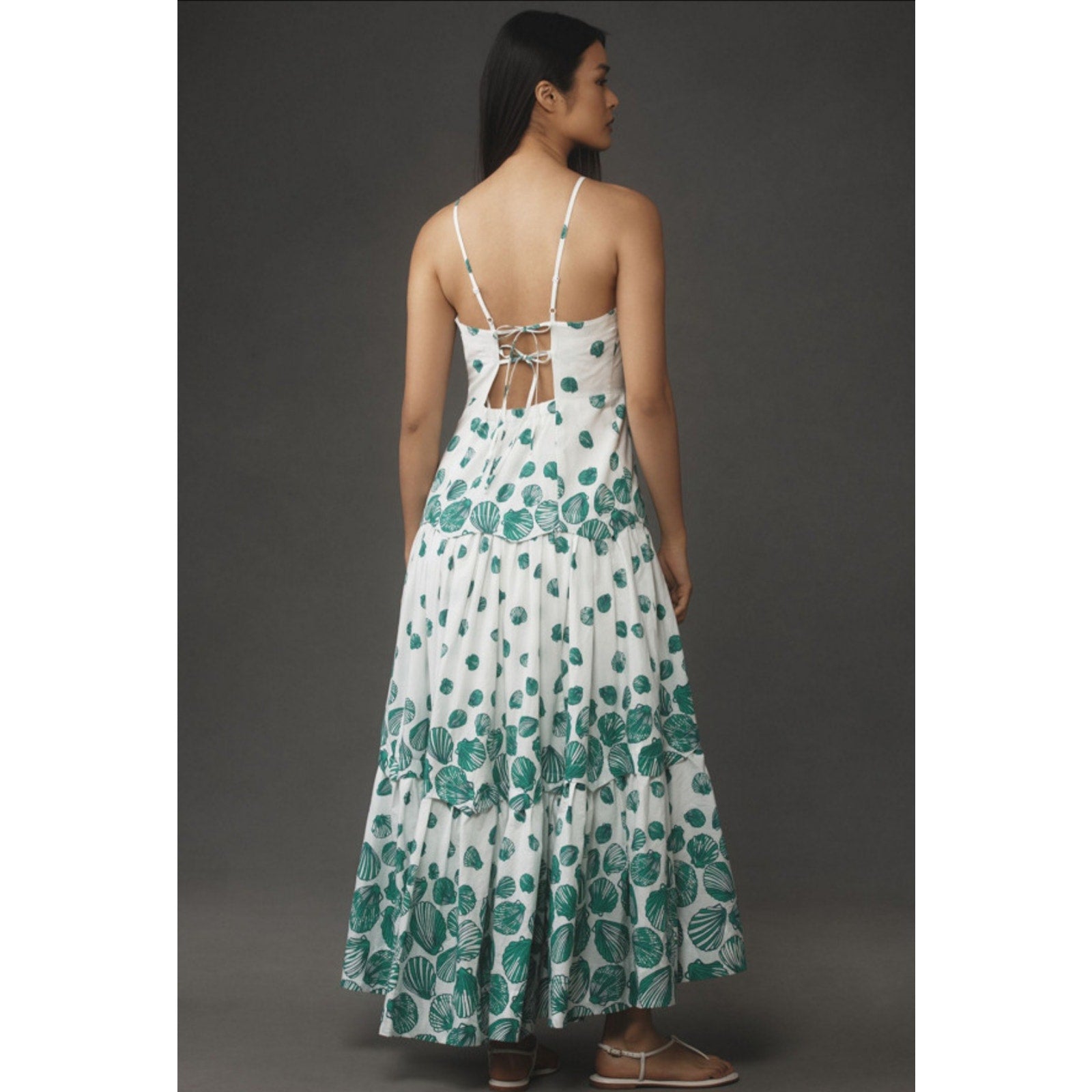 Anthropologie Maeve Halter Tiered Maxi Dress $188 X-LARGE White Green