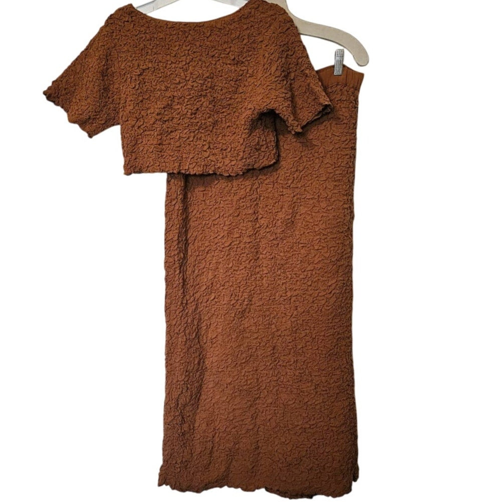 New Free People Double The Fun Button Cardi Midi Skirt Set $128 Medium Sienna