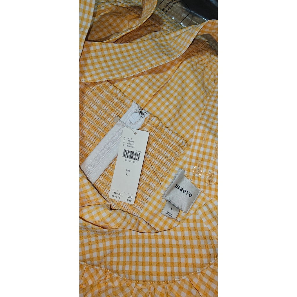 ANTHROPOLOGIE Maeve Halter Bow-Front Midi Dress LARGE Yellow Gingham Anthropologie