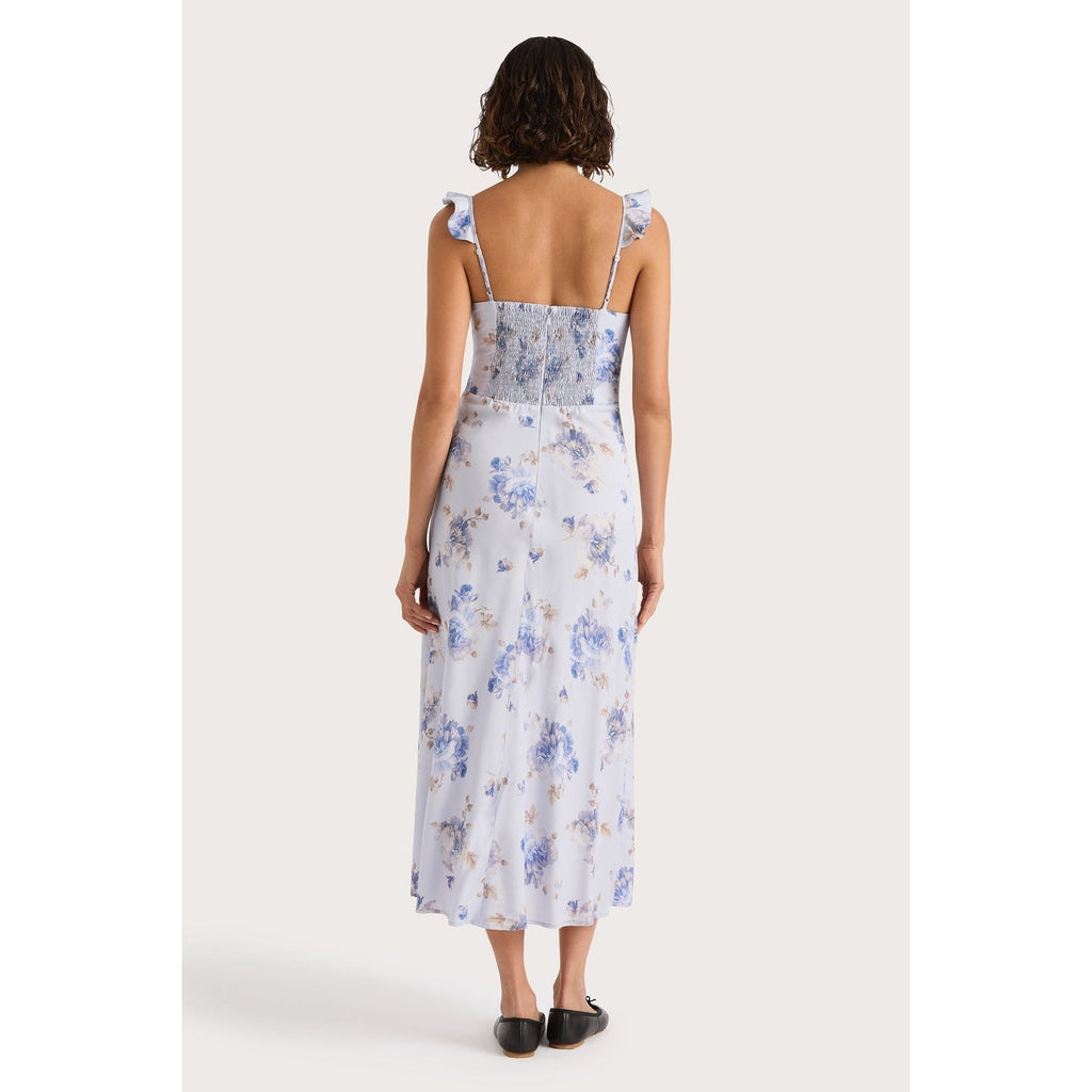 New Anthropologie x Faithfull Ruffle-Neck Floral Midi Dress $240 Size 6 Lilac
