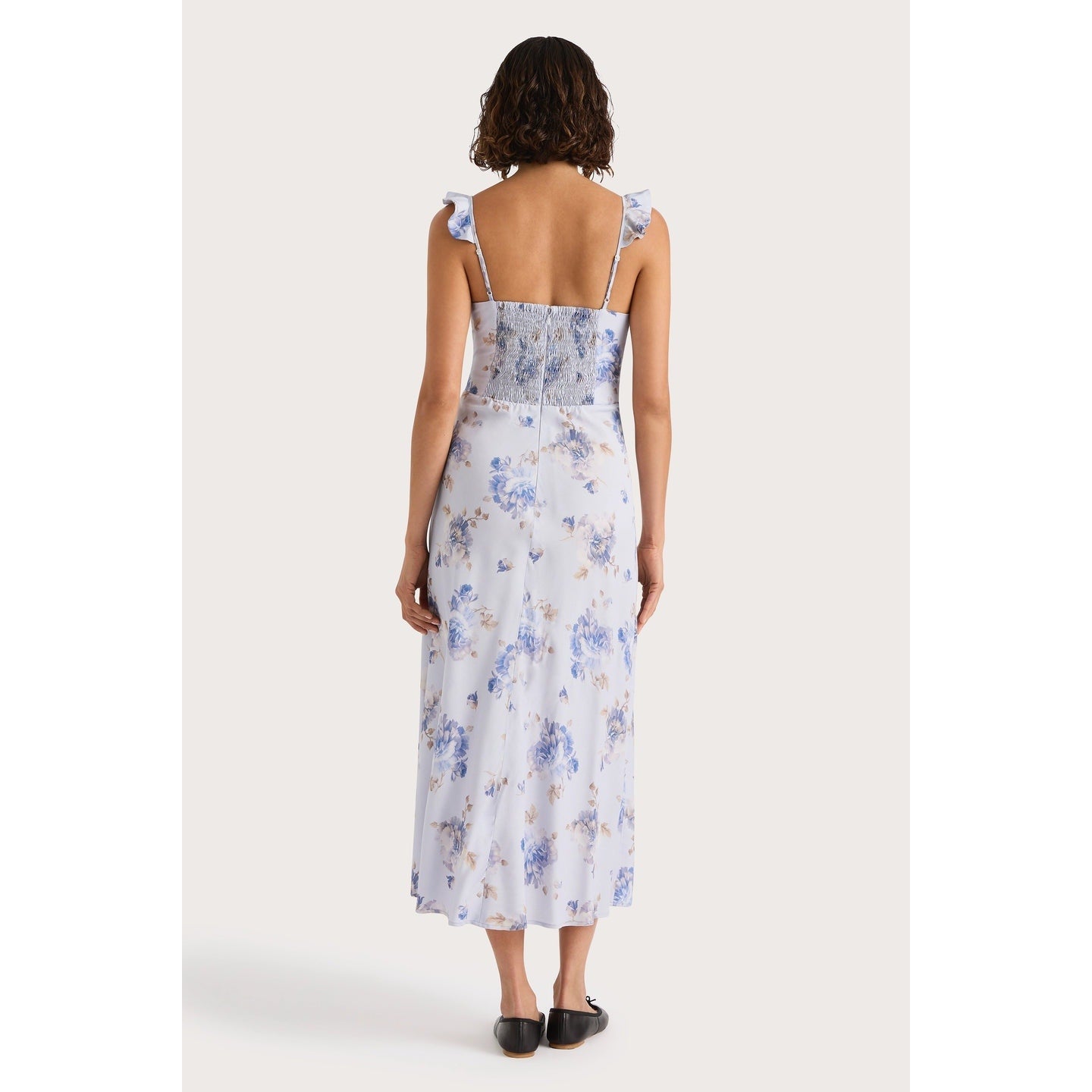 New Anthropologie x Faithfull Ruffle-Neck Floral Midi Dress $240 Size 6 Lilac