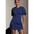 By Anthropologie Gathered Mini Dress SMALL Blue CREWNECK T-SHIRT DRESS Anthropologie