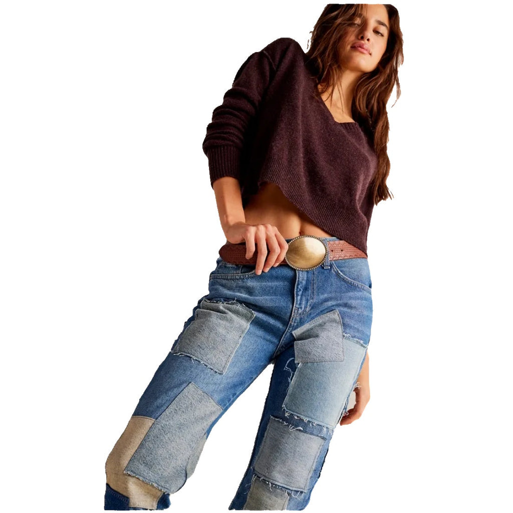 New FREE PEOPLE We The Free Bare With Me Jeans $298 SIZE 25 PATCHWORK DENIM