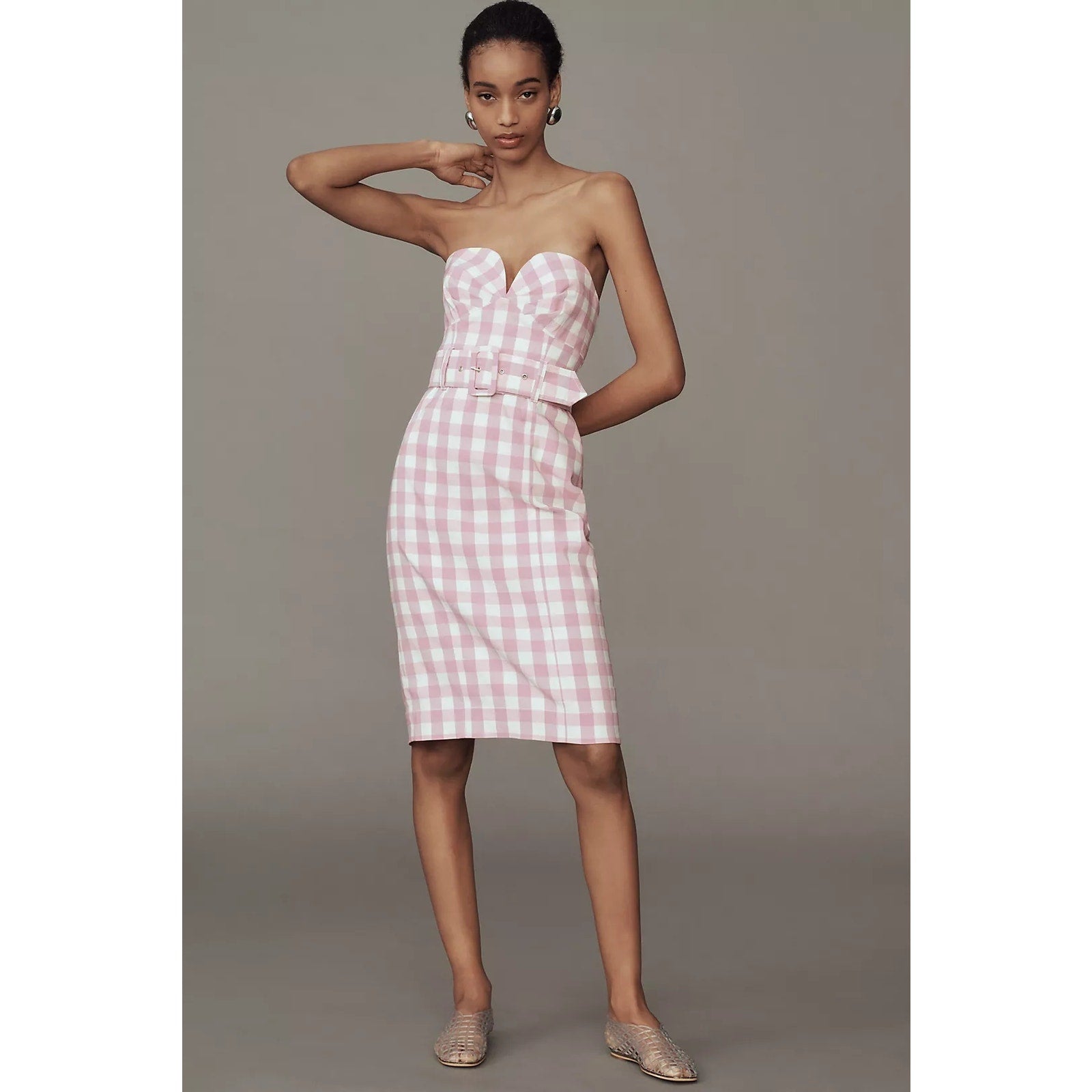 Anthropologie Maeve Strapless Sweetheart Fitted Midi Dress LARGE Pink Anthropologie