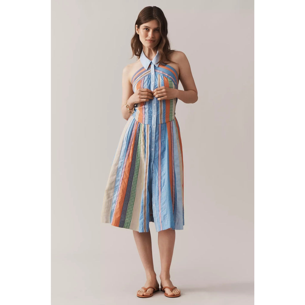 Anthropologie Maeve Collared Halter Midi Shirt Dress SIZE 4 Striped Anthropologie