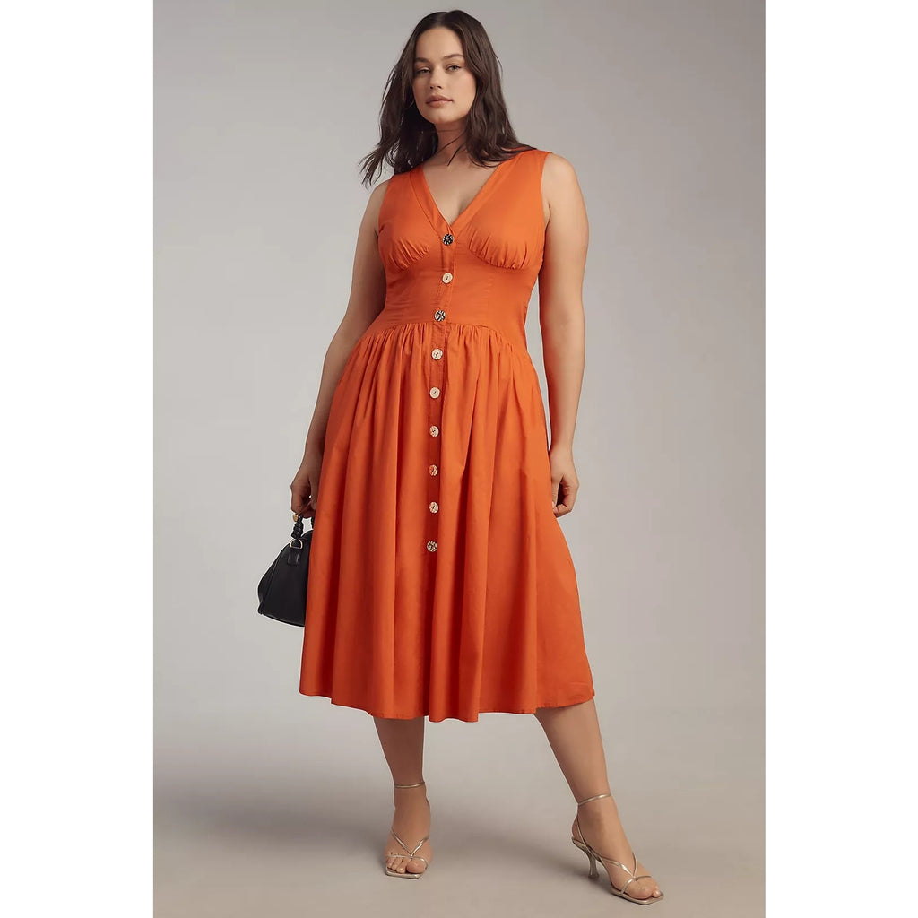 ANTHROPOLOGIE Hutch Indy Sleeveless V-Neck Button-Front Midi Dress 18W Anthropologie