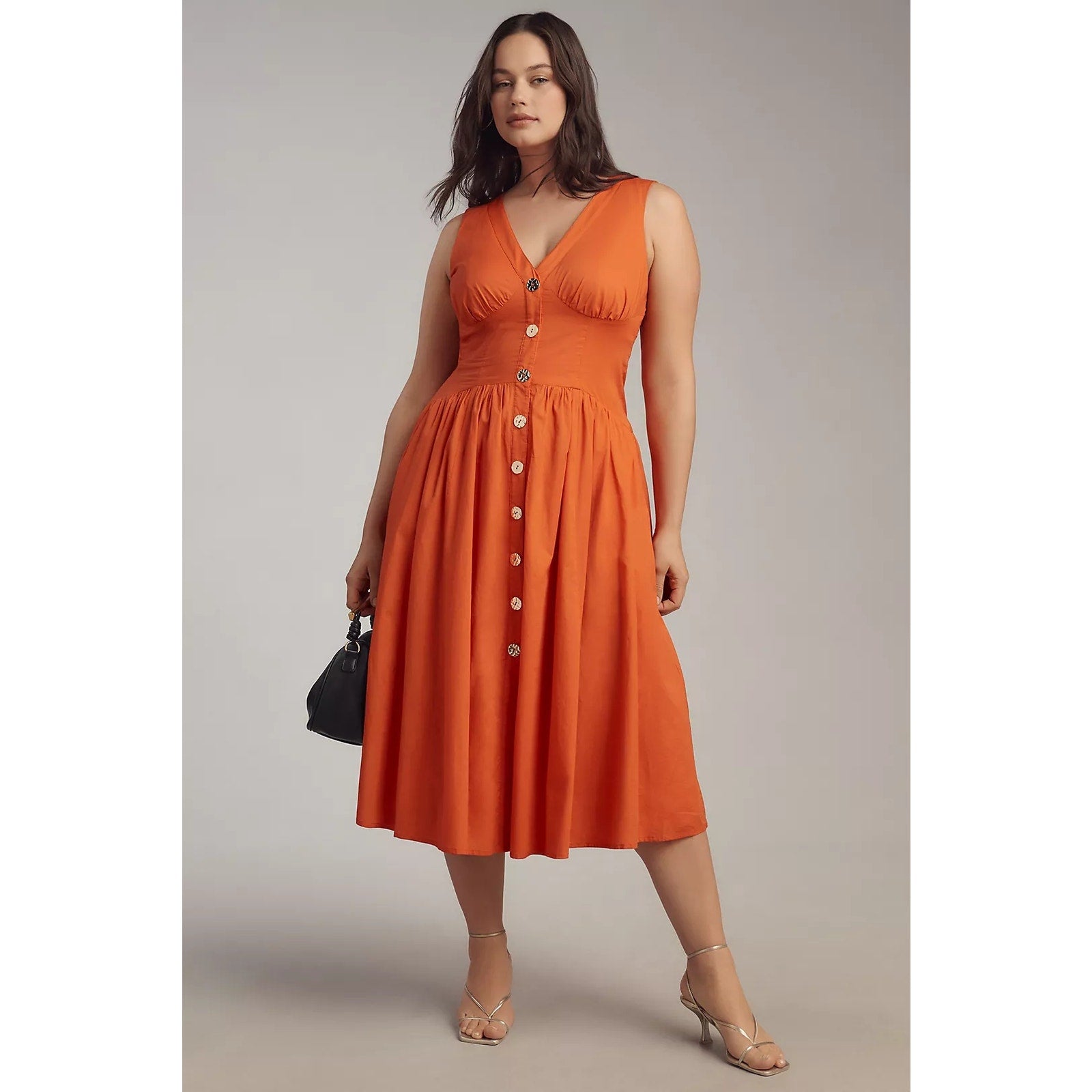 ANTHROPOLOGIE Hutch Indy Sleeveless V-Neck Button-Front Midi Dress 18W Anthropologie