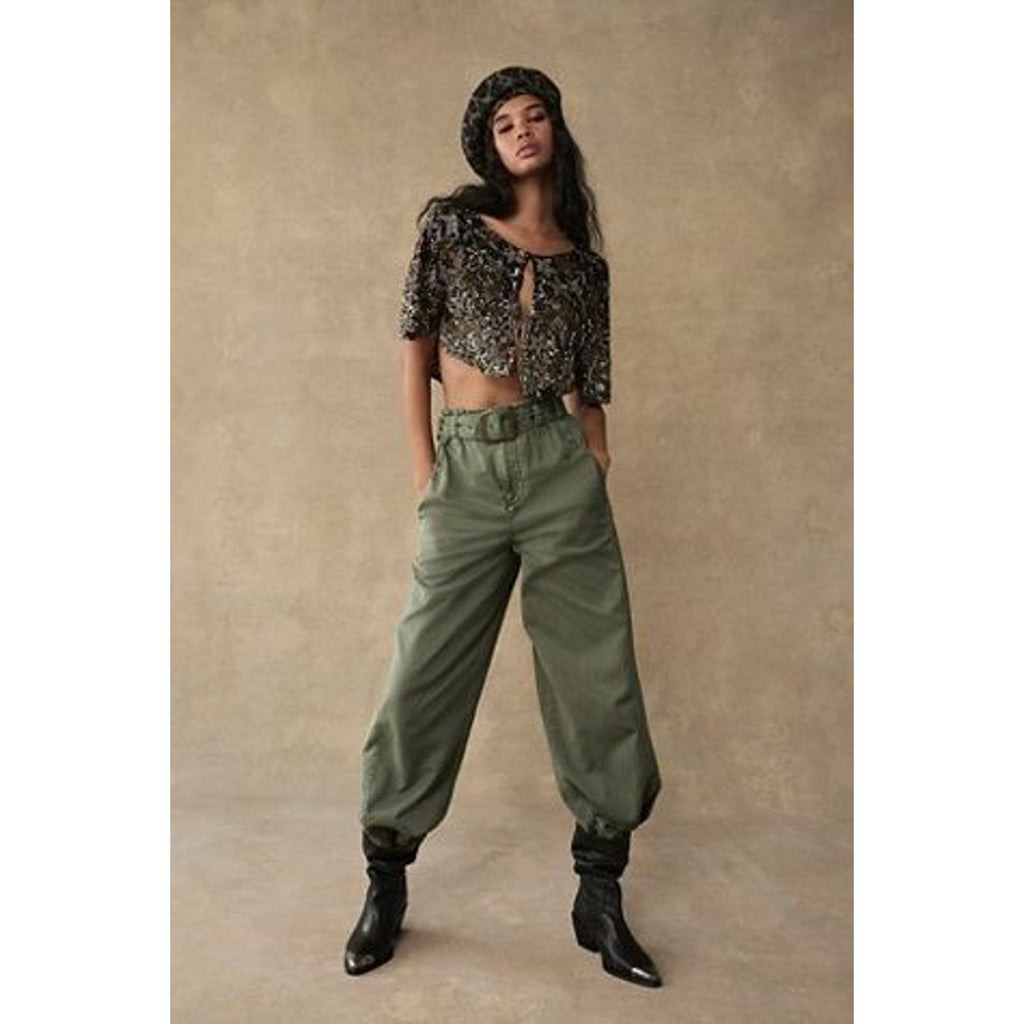 New FREE PEOPLE We The Free Sloane Belted Pants $148 X-LARGE Western Inspired