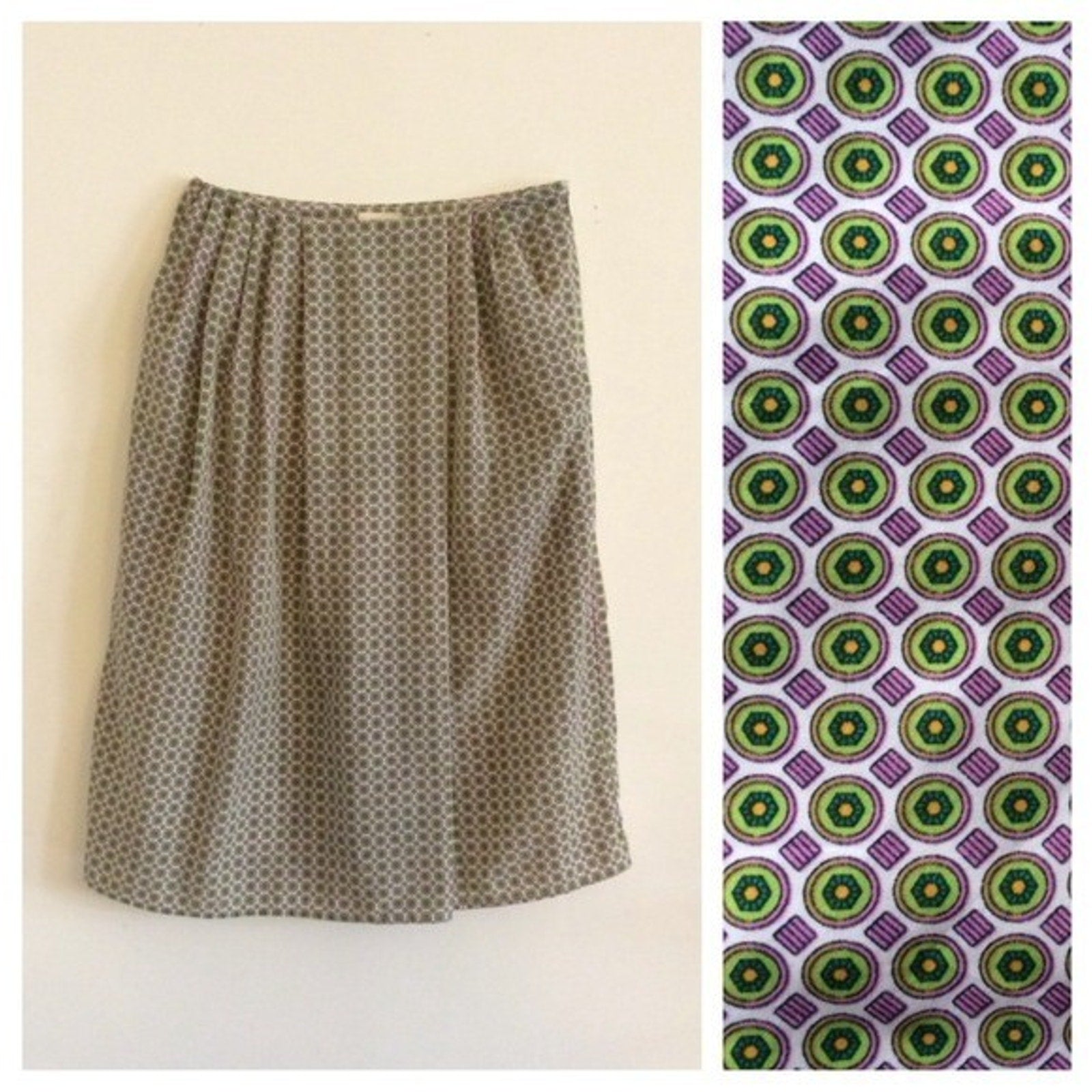 NEW Anthropologie O by Organic Geometric Tiled Pleated Skirt $118 Size 4 Green