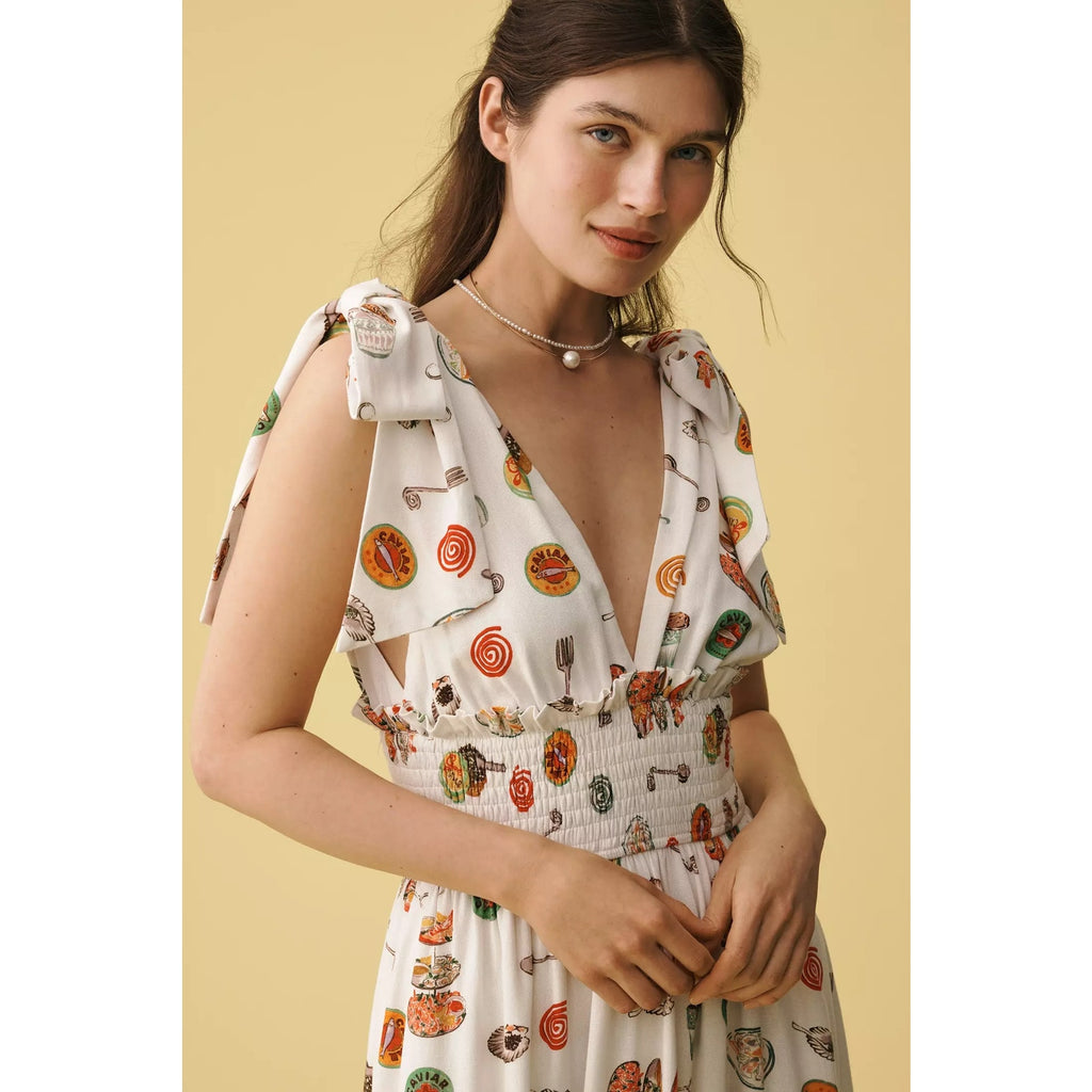 Anthropologie Lisa Says Gah Monroe Linen-Cotton V-Neck Midi Dress Small Anthropologie