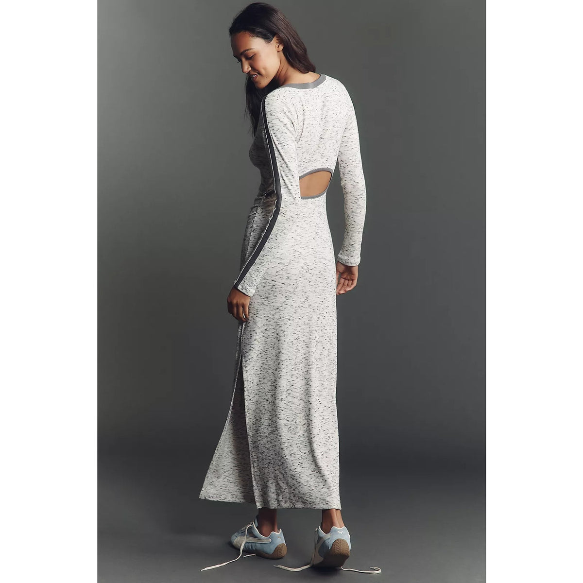 Anthropologie Daily Practice Long-Sleeve Fitted Midi Dress LARGE Gray Anthropologie