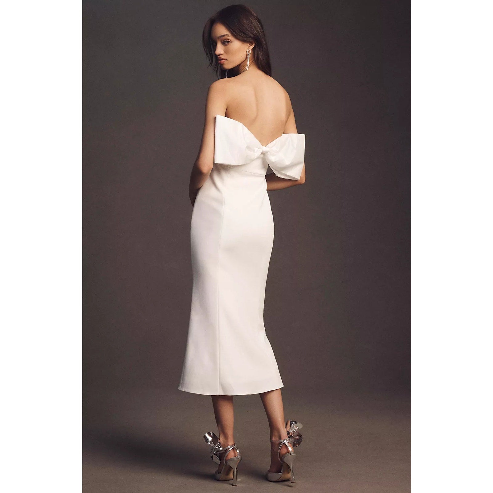 Anthropologie BHLDN Suzanne Stretch Crepe Back-Bow Midi Dress MEDIUM White BHLDN