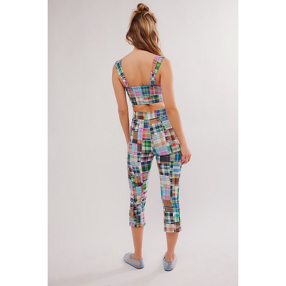 New FREE PEOPLE Keep Me Plaid Pants Set $248 SIZE 8 Patchwork MULTI MADRAS