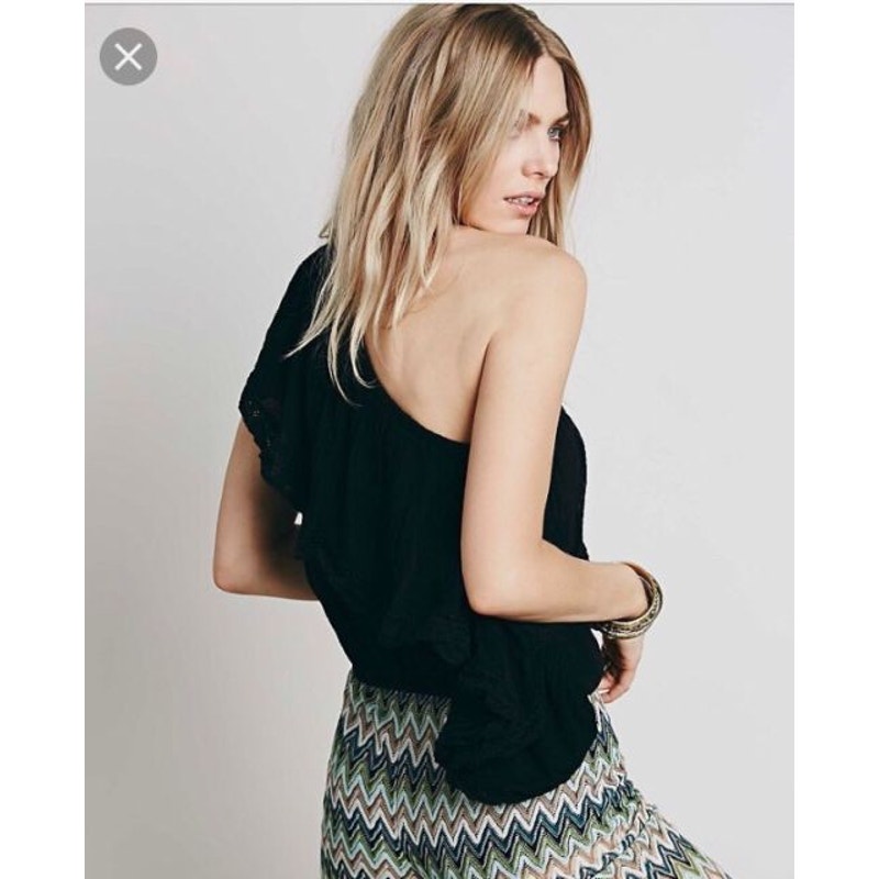 Free People Jen's Pirate Booty One Shoulder Banded Crop Top SMALL Black Free People