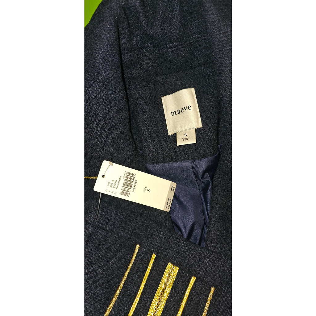 New Anthropologie Maeve Military Peacoat $198 SMALL Navy Double Breasted