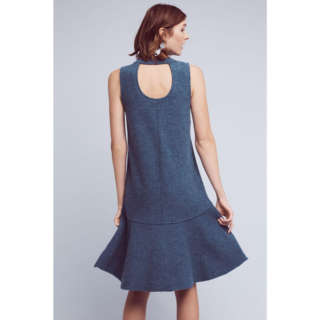 NEW Anthropologie Knitted & Knotted Odette Wool Drop Waist Mini Dress Blue Small