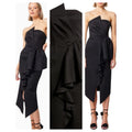 New Elliatt Reception Ruffled Strapless Dress $170 SMALL Black Midi LBD
