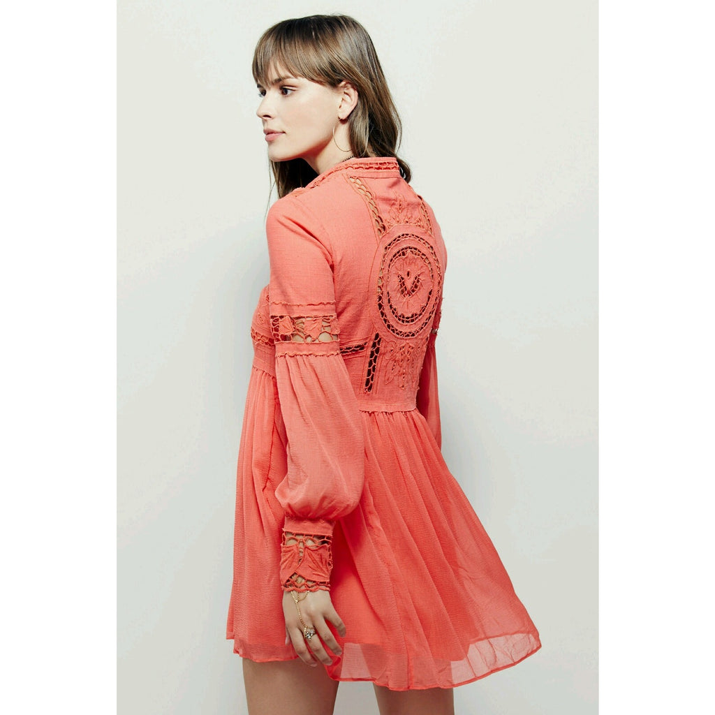 NEW Free People Coral In Dreamland Cutout Mini Dress Size XS Retails for $168