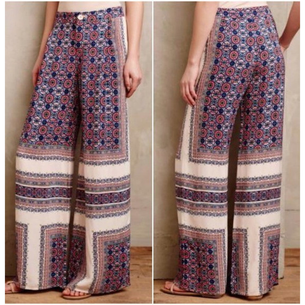 New Anthropologie Yida Printed Wide-Leg Pants by Elevenses Size 4 Geo