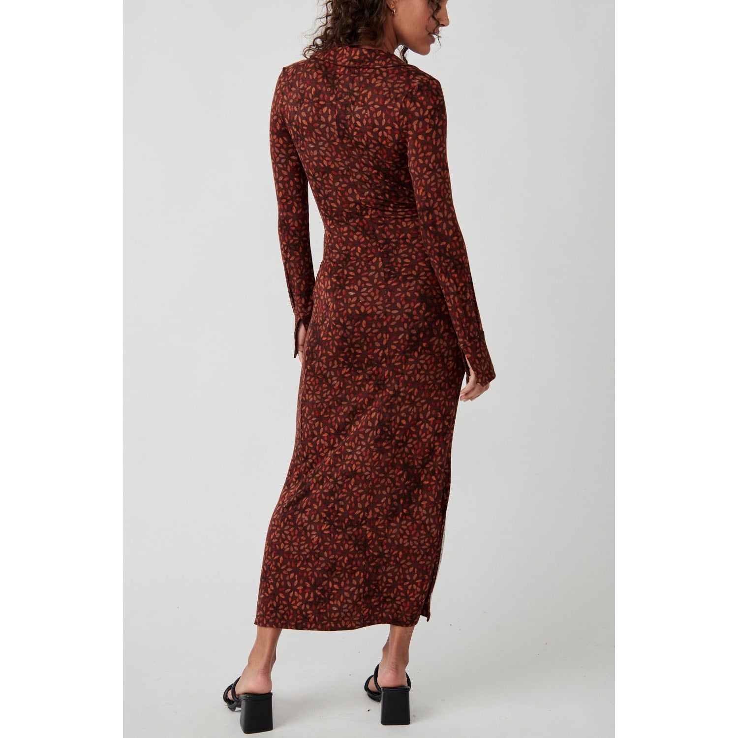 New Free People Shayla Faux Wrap Midi Dress $128 SMALL Long Sleeve