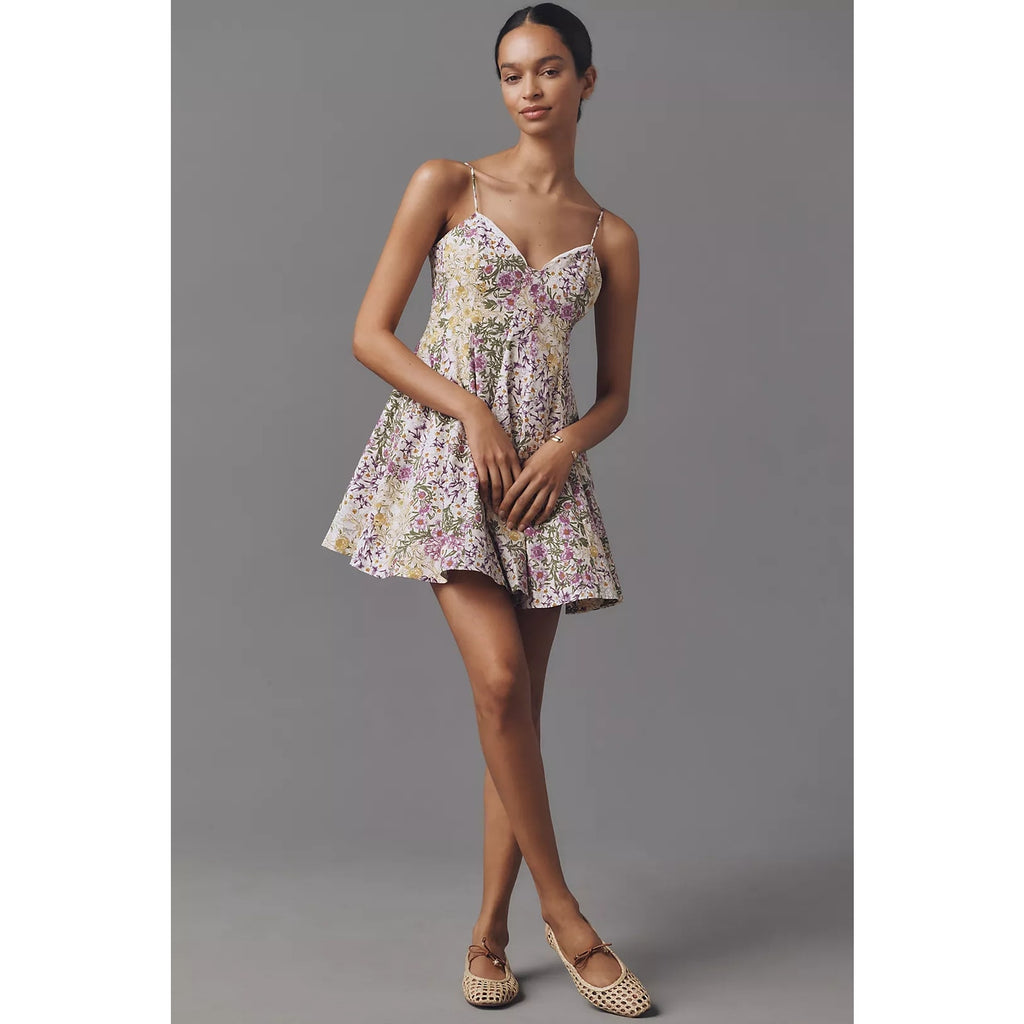 Anthropologie Maeve Lace-Trim Sweetheart Mini Dress XL Yellow Motif Anthropologie