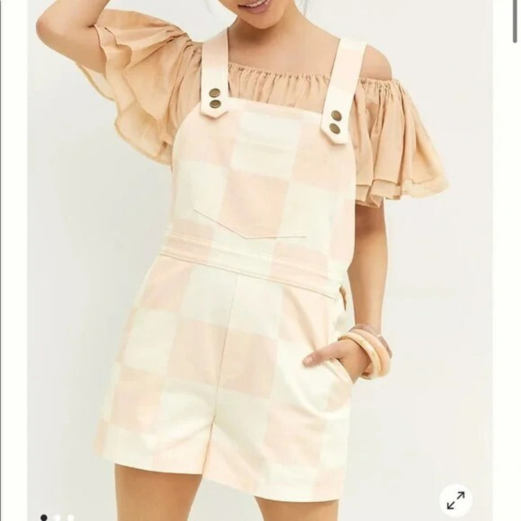 NEW Anthropologie Hutch Checked Short Overalls Size XS