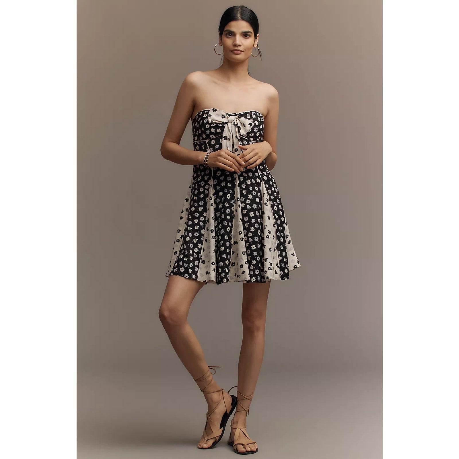 Anthropologie Maeve Strapless Bow-Front Swing Mini Dress MEDIUM B&W Anthropologie