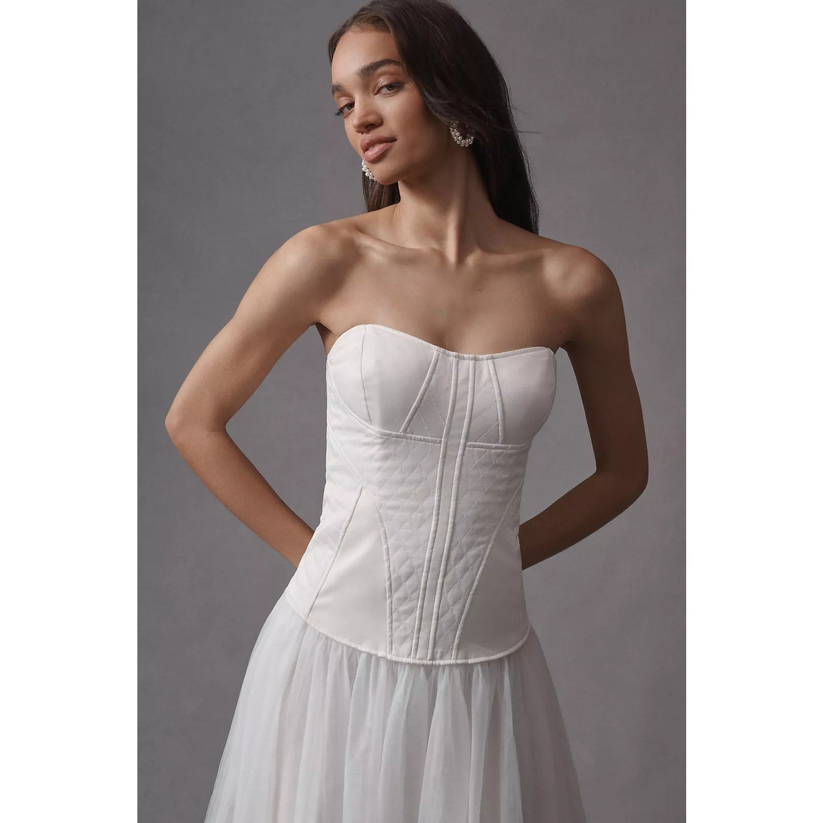 Anthropologie BHLDN Strapless A-Line Satin Tulle-Skirt Midi Dress XL Anthropologie