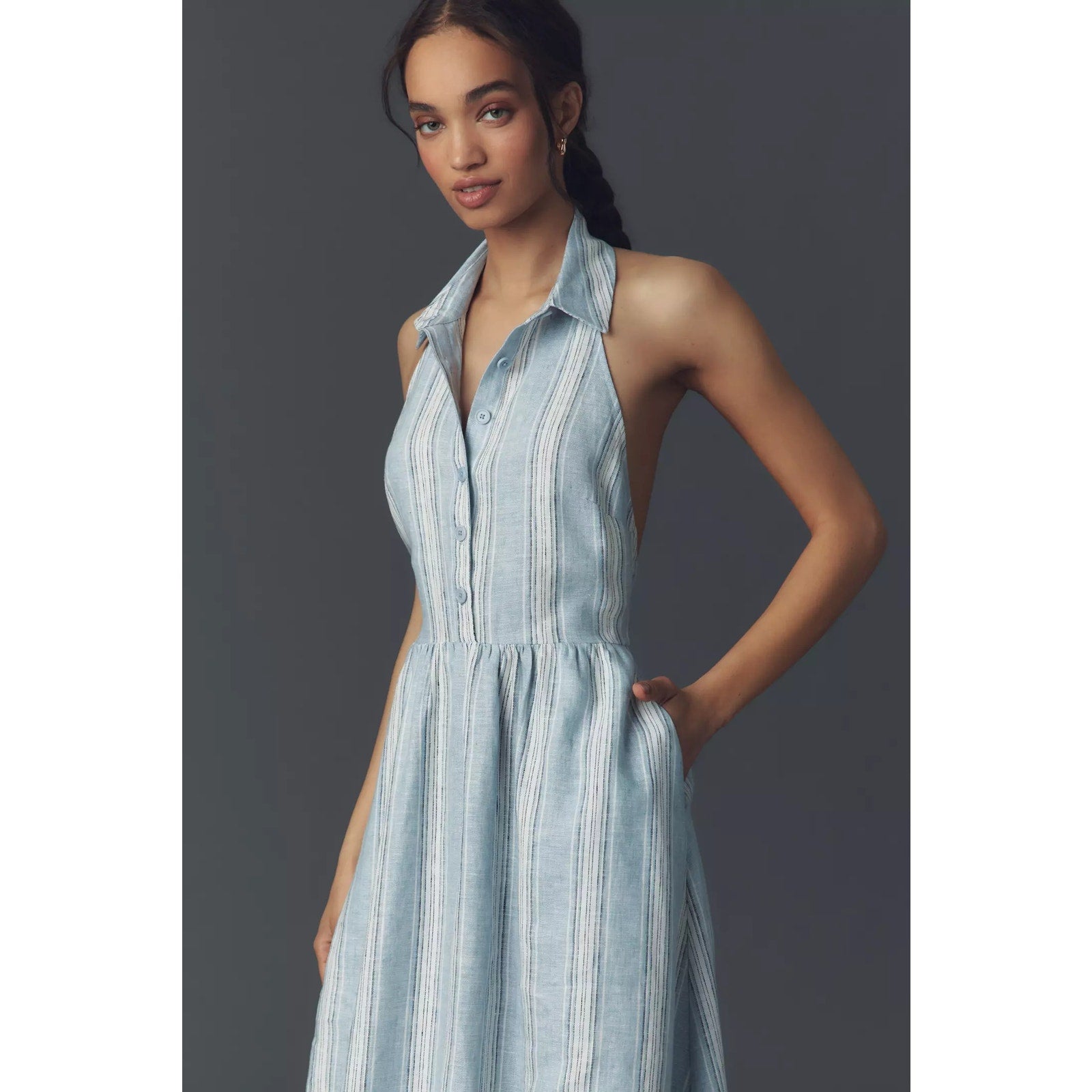 Anthropologie Reformation Tace Linen Midi Shirt Dress $248 SZ 10 Blue Stripe Anthropologie