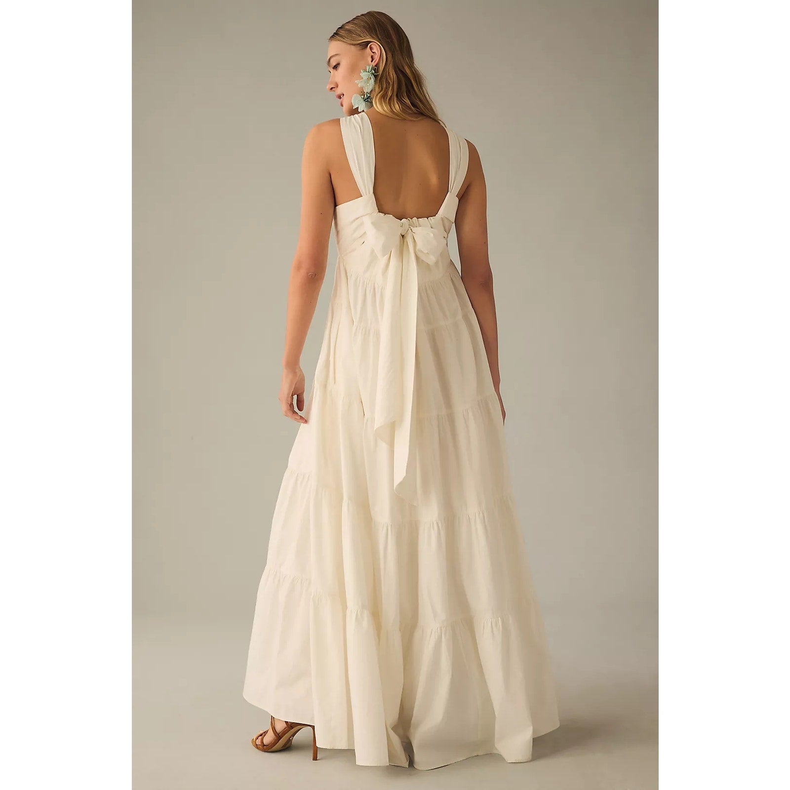 Anthropologie Forever That Girl Tiered Ruched Back Bow Dress SMALL Anthropologie
