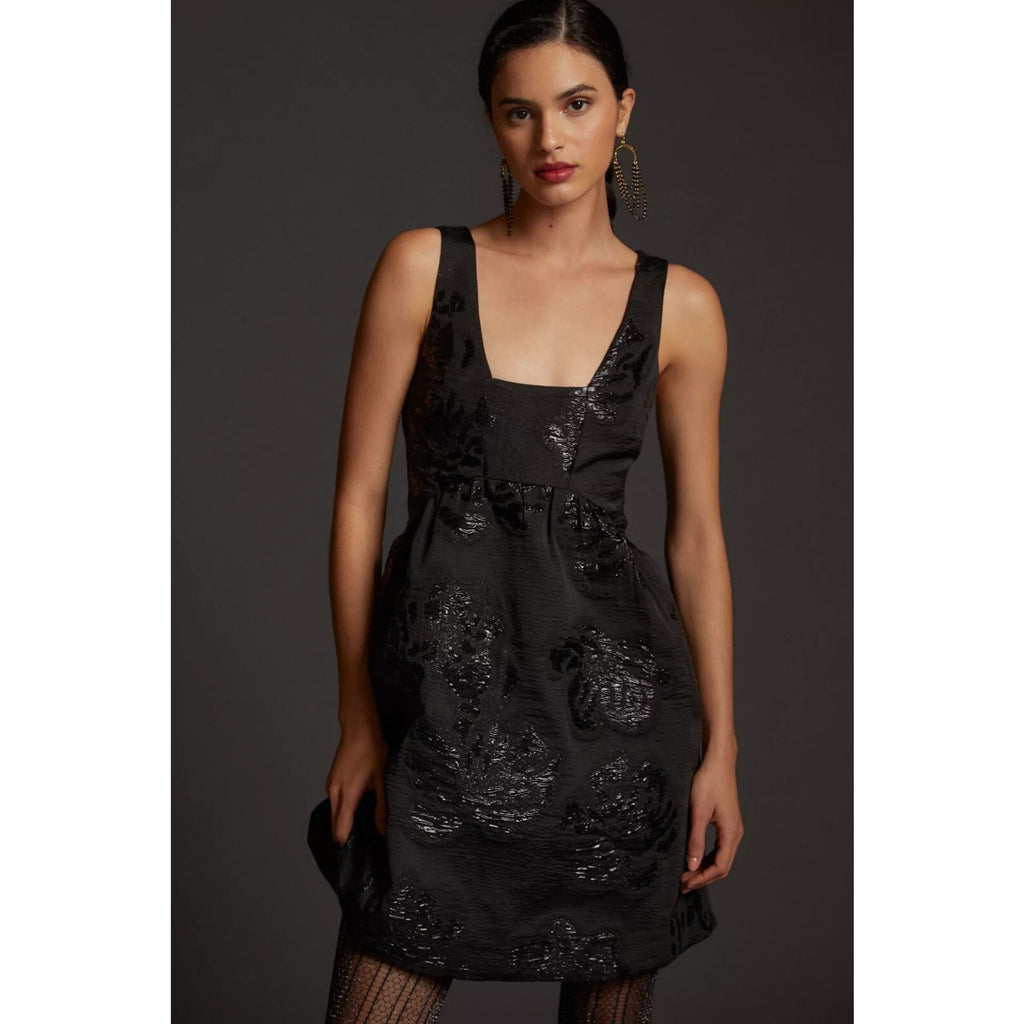 NEW Anthropologie Black Maeve Jacquard Mini Dress Size 8